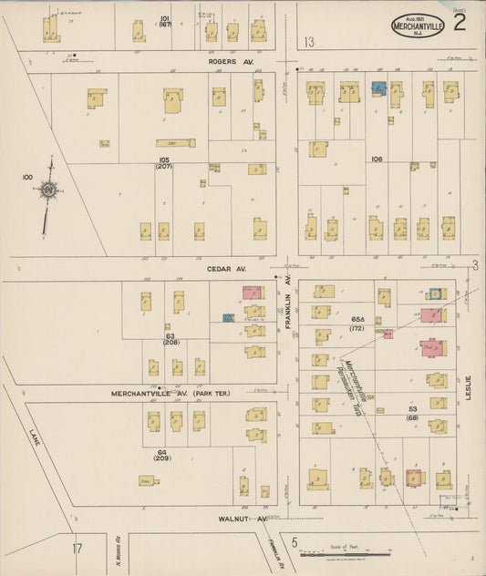 Sanborn Fire Insurance Map from Merchantville, Camden County, New Jersey (1921), Sheet #0002 - Historic Sanborn Fire Insurance Map Print, vintage old map wall art, antique decor, genealogy gift, New Jersey New Jersey map