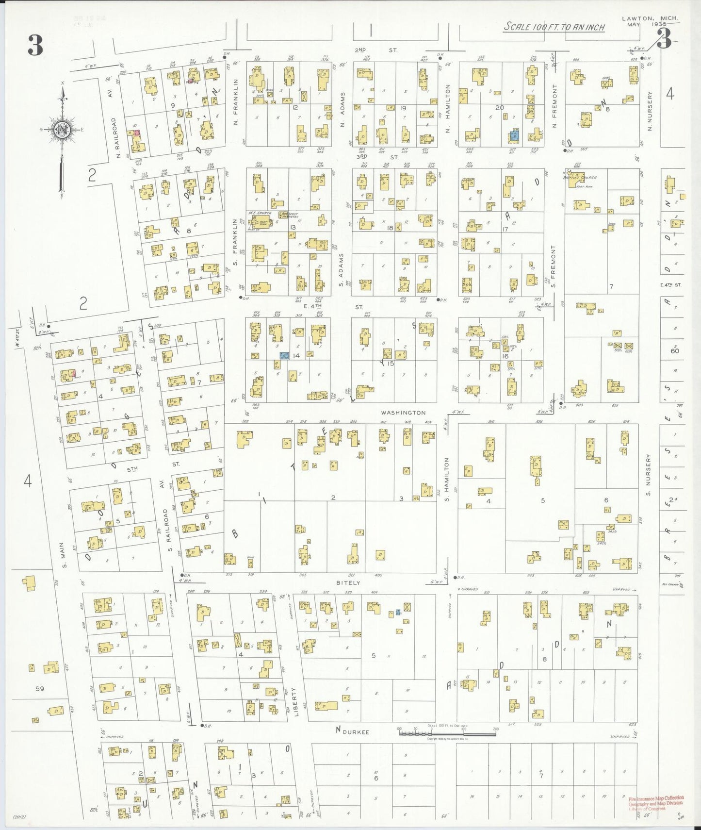 Sanborn Fire Insurance Map from Lawton, Van Buren County, Michigan (1935), Sheet #0003 - Complete Map Set gallery image, historic Sanborn map, vintage wall art, Michigan Michigan