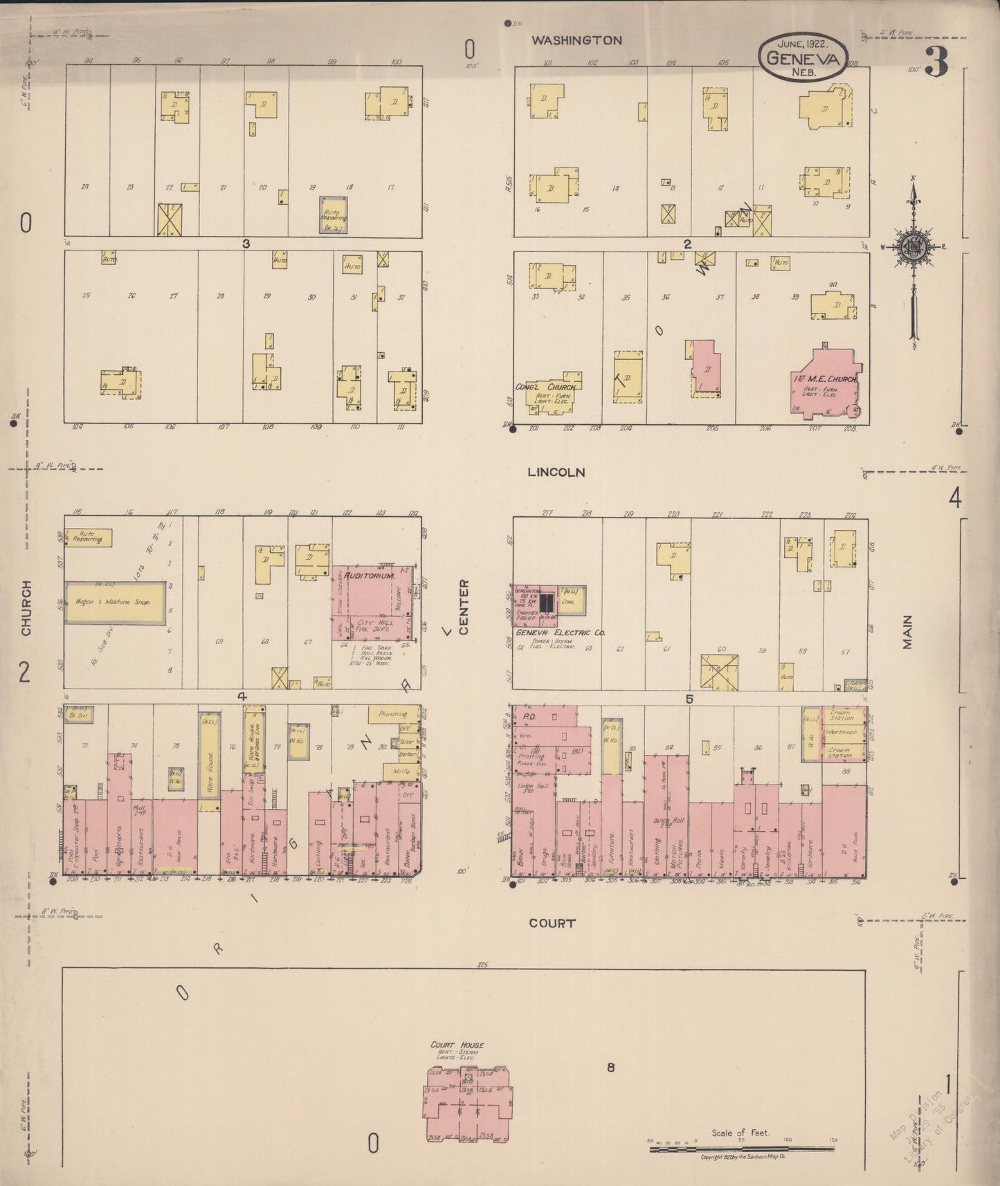 Sanborn Fire Insurance Map from Geneva, Fillmore County, Nebraska (1922), Sheet #0003 - Complete Map Set gallery image, historic Sanborn map, vintage wall art, Nebraska Nebraska