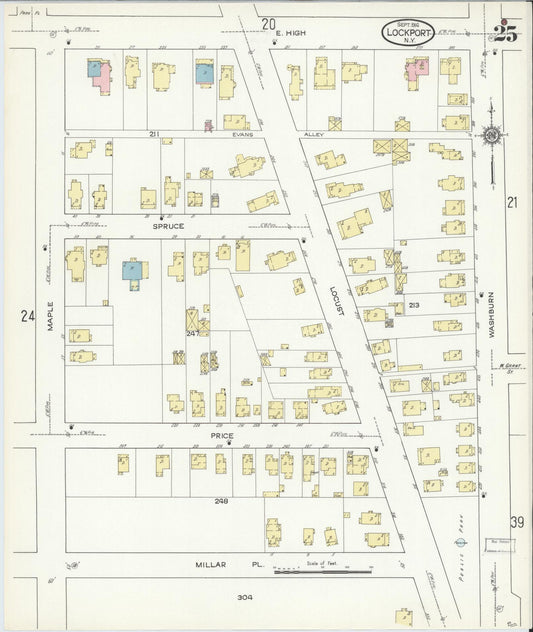 Sanborn Fire Insurance Map from Lockport, Niagara County, New York (1914), Sheet #0025 - Historic Sanborn Fire Insurance Map Print, vintage old map wall art, antique decor, genealogy gift, New York New York map