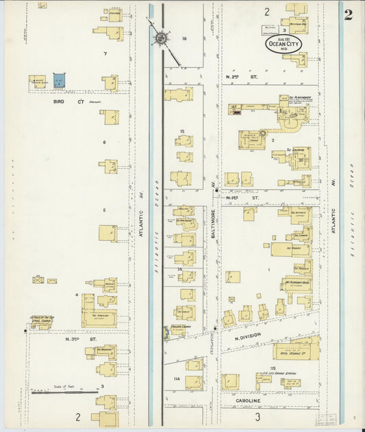 Sanborn Fire Insurance Map from Ocean City, Worcester County, Maryland (1911), Sheet #0002 - Historic Sanborn Fire Insurance Map Print, vintage old map wall art