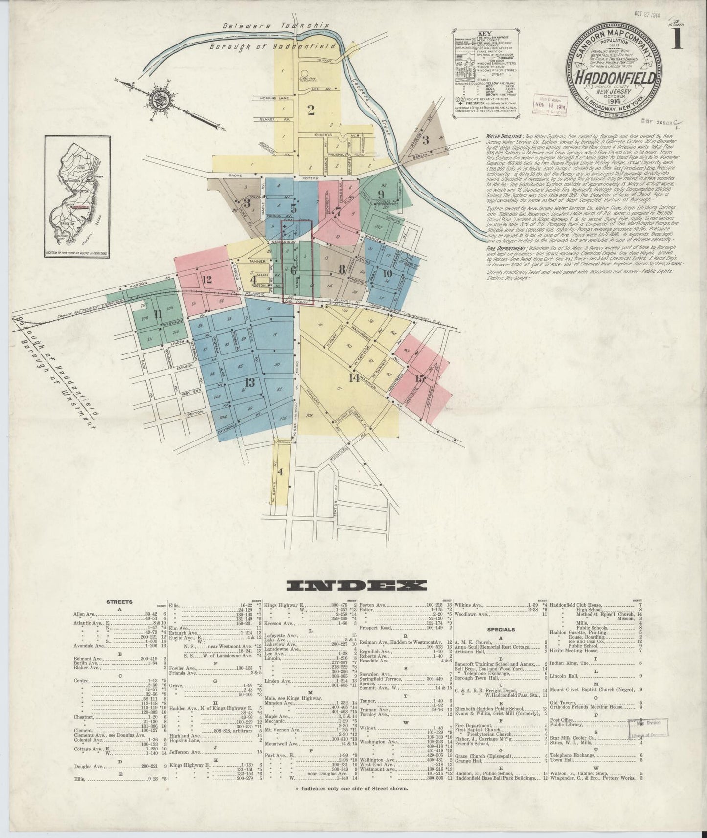 Sanborn Fire Insurance Map from Haddonfield, Camden County, New Jersey (1914), Sheet #0001 - Complete Map Set gallery image, historic Sanborn map, vintage wall art, New Jersey New Jersey