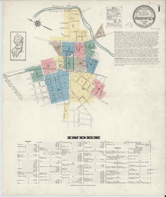 Sanborn Fire Insurance Map from Haddonfield, Camden County, New Jersey (1914), Sheet #0001 - Complete Map Set gallery image, historic Sanborn map, vintage wall art, New Jersey New Jersey