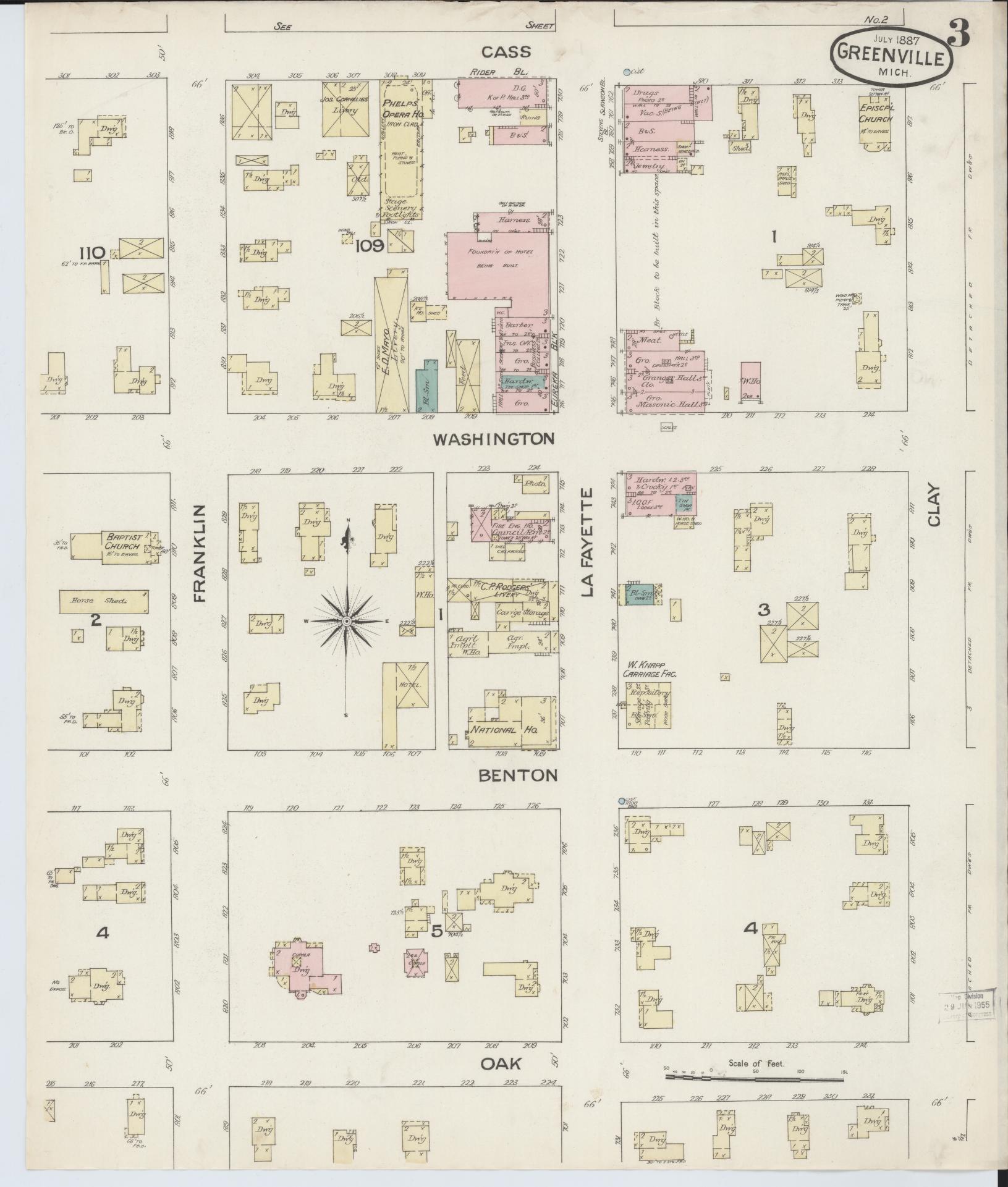 Sanborn Fire Insurance Map from Greenville, Montcalm County, Michigan (1887), Sheet #0003 - Complete Map Set gallery image, historic Sanborn map, vintage wall art, Michigan Michigan