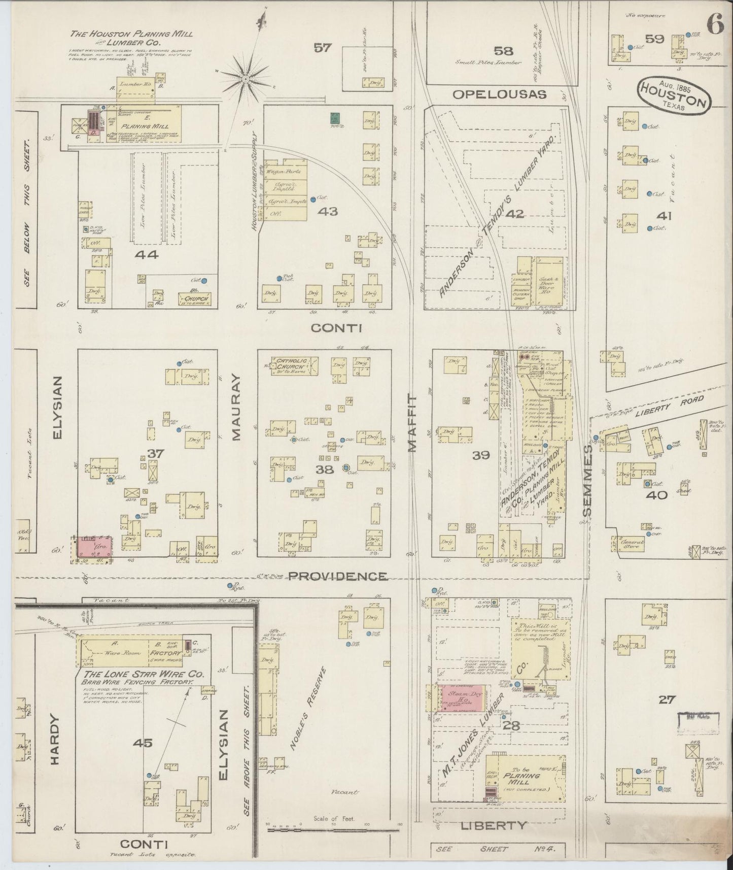 Sanborn Fire Insurance Map from Houston, Harris County, Texas (1885), Sheet #0006 - Complete Map Set gallery image, historic Sanborn map, vintage wall art, Texas Texas