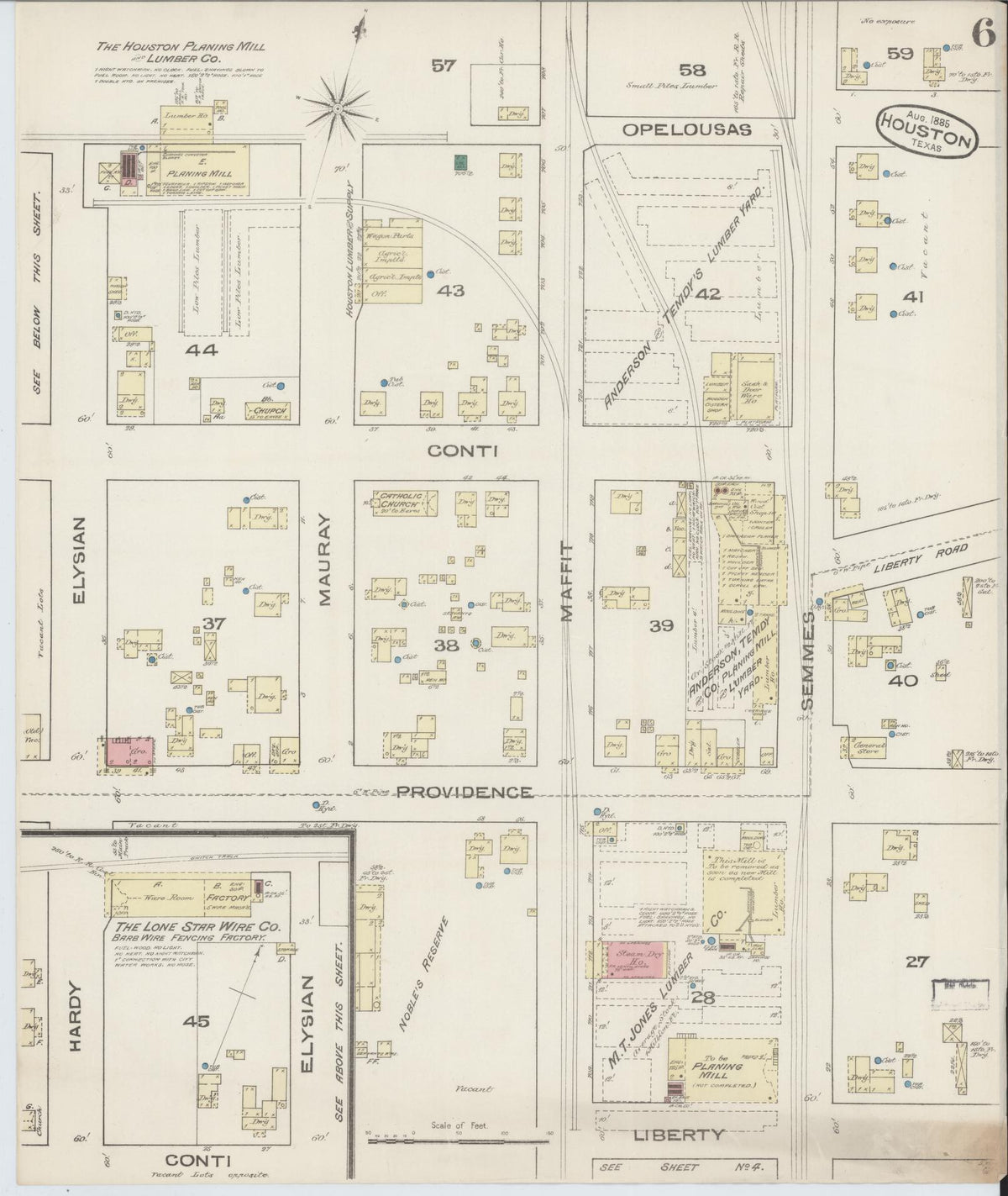 Sanborn Fire Insurance Map from Houston, Harris County, Texas (1885), Sheet #0006 - Complete Map Set gallery image, historic Sanborn map, vintage wall art, Texas Texas
