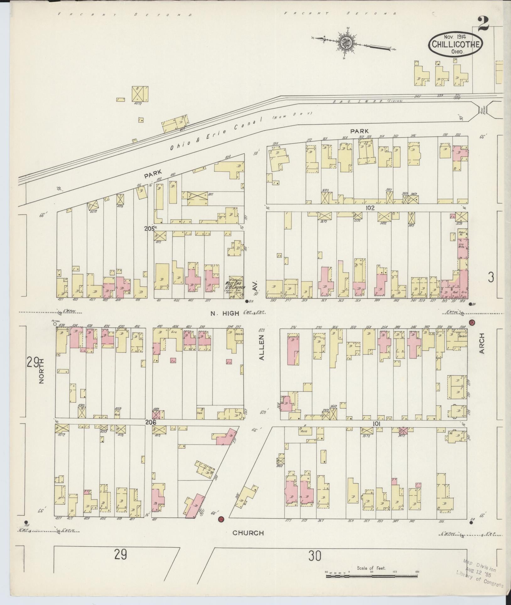 Sanborn Fire Insurance Map from Chillicothe, Ross County, Ohio (1914), Sheet #0002 - Complete Map Set gallery image, historic Sanborn map, vintage wall art, Ohio Ohio