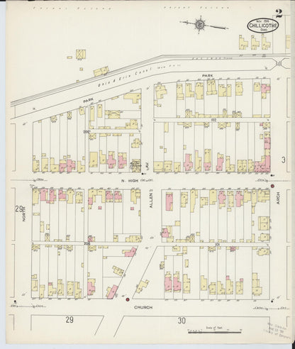 Sanborn Fire Insurance Map from Chillicothe, Ross County, Ohio (1914), Sheet #0002 - Complete Map Set gallery image, historic Sanborn map, vintage wall art, Ohio Ohio