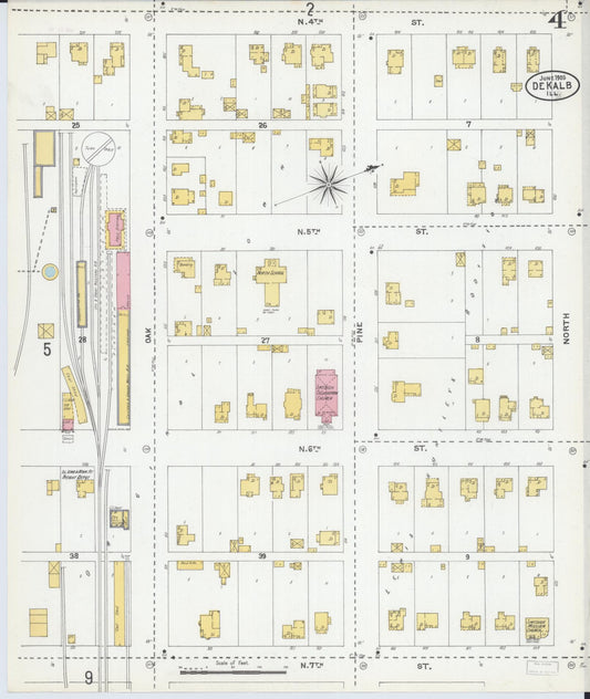 Sanborn Fire Insurance Map from De Kalb, De Kalb County, Illinois (1905), Sheet #0004 - Historic Sanborn Fire Insurance Map Print, vintage old map wall art, antique decor, genealogy gift, Illinois Illinois map