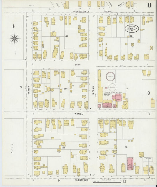 Sanborn Fire Insurance Map from Ithaca, Tompkins County, New York (1898), Sheet #0008 - Historic Sanborn Fire Insurance Map Print, vintage old map wall art, antique decor, genealogy gift, New York New York map