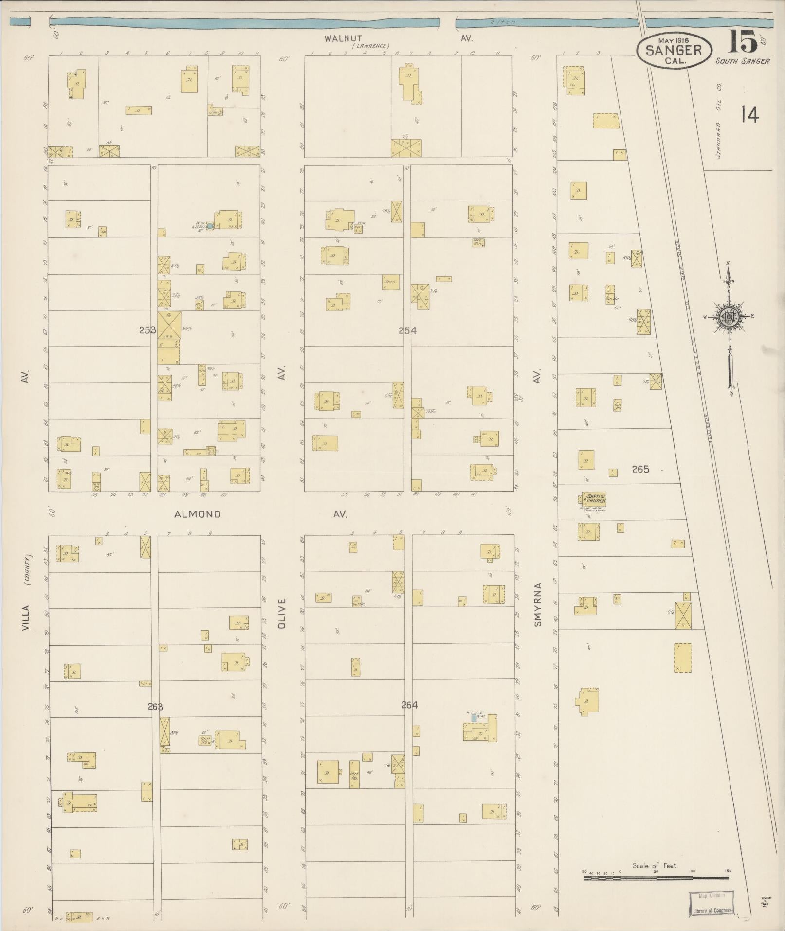Sanborn Fire Insurance Map from Sanger, Fresno County, California (1916), Sheet #0015 - Complete Map Set gallery image, historic Sanborn map, vintage wall art, California California