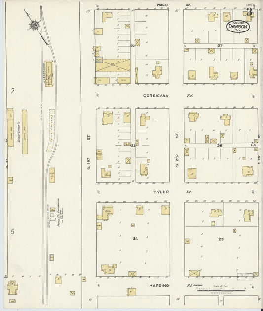 Sanborn Fire Insurance Map from Dawson, Navarro County, Texas (1921), Sheet #0003 - Historic Sanborn Fire Insurance Map Print, vintage old map wall art, antique decor, genealogy gift, Texas Texas map