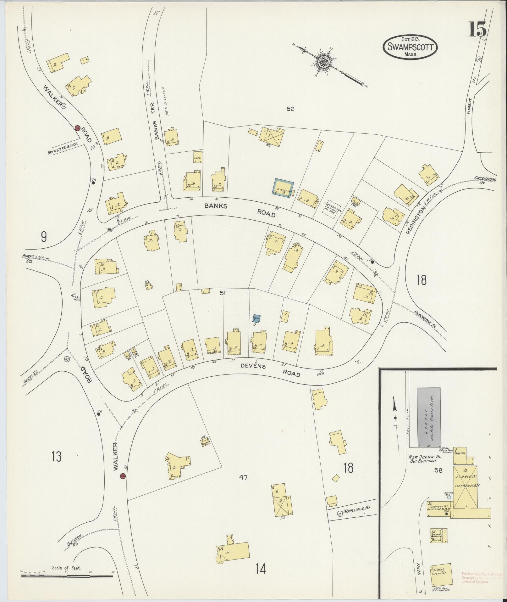 Sanborn Fire Insurance Map from Swampscott, Essex County, Massachusetts (1913), Sheet #0015 - Complete Map Set gallery image, historic Sanborn map, vintage wall art, Massachusetts Massachusetts