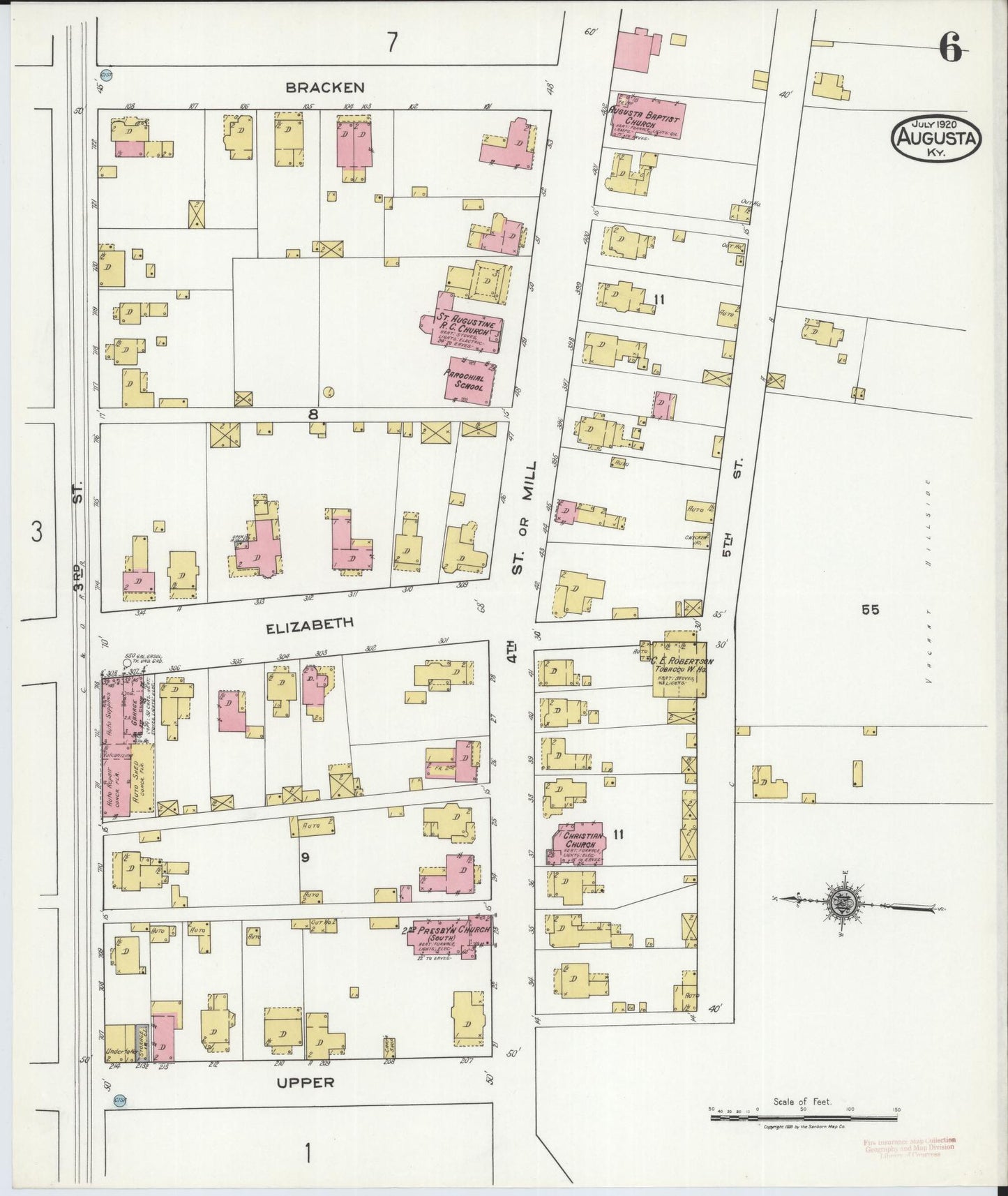 Sanborn Fire Insurance Map from Augusta, Bracken County, Kentucky (1920), Sheet #0006 - Historic Sanborn Fire Insurance Map Print, vintage old map wall art, antique decor, genealogy gift, Kentucky Kentucky map