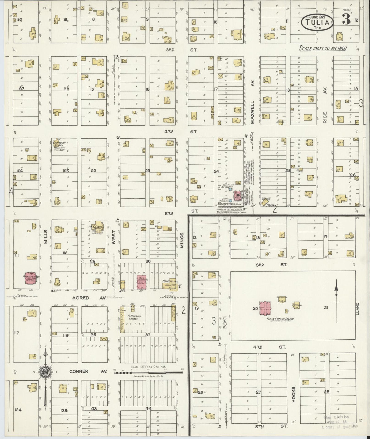 Sanborn Fire Insurance Map from Tulia, Swisher County, Texas (1921), Sheet #0003 - Complete Map Set gallery image, historic Sanborn map, vintage wall art, Texas Texas