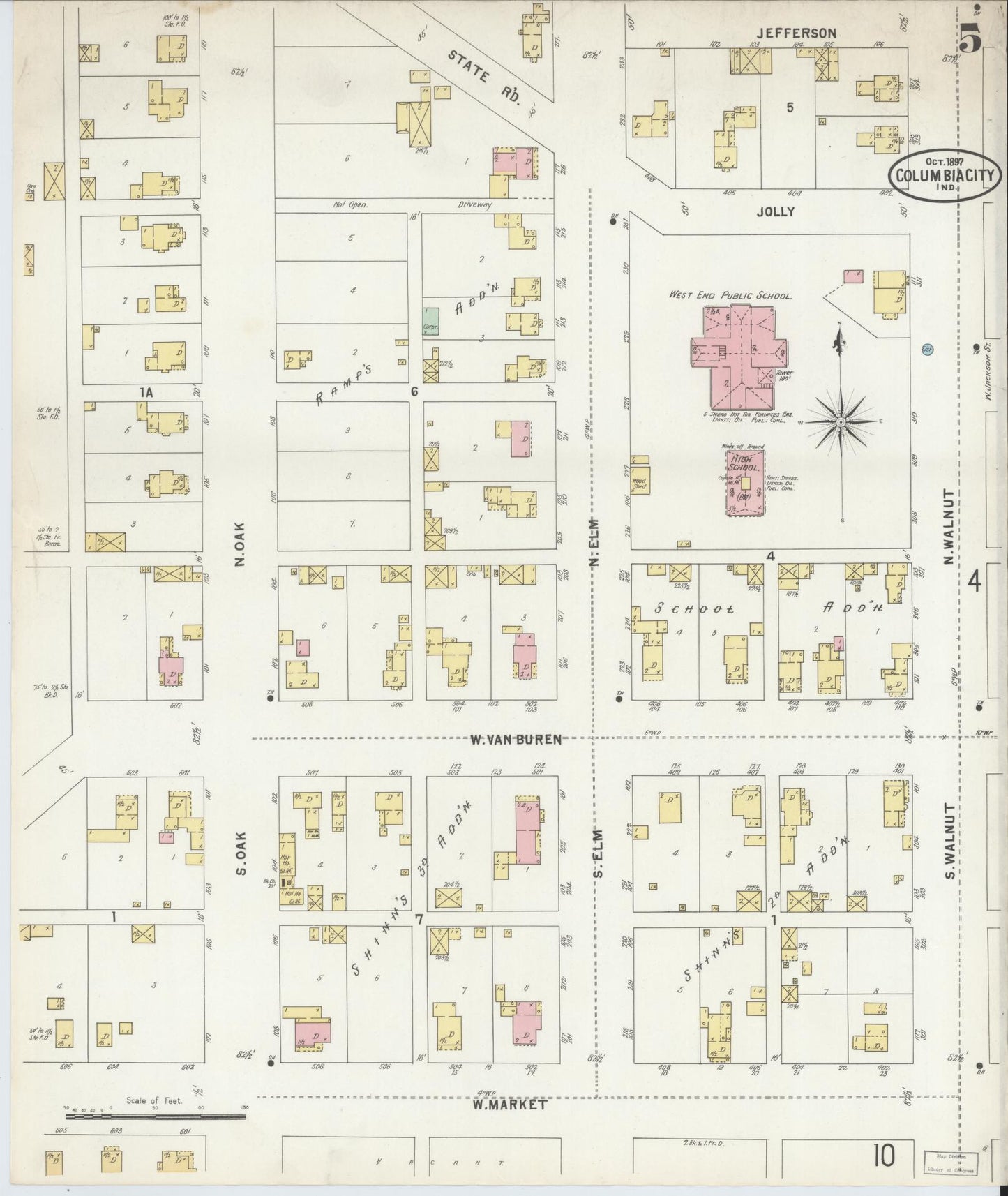 Sanborn Fire Insurance Map from Columbia City, Whitley County, Indiana (1897), Sheet #0005 - Complete Map Set gallery image, historic Sanborn map, vintage wall art, Indiana Indiana