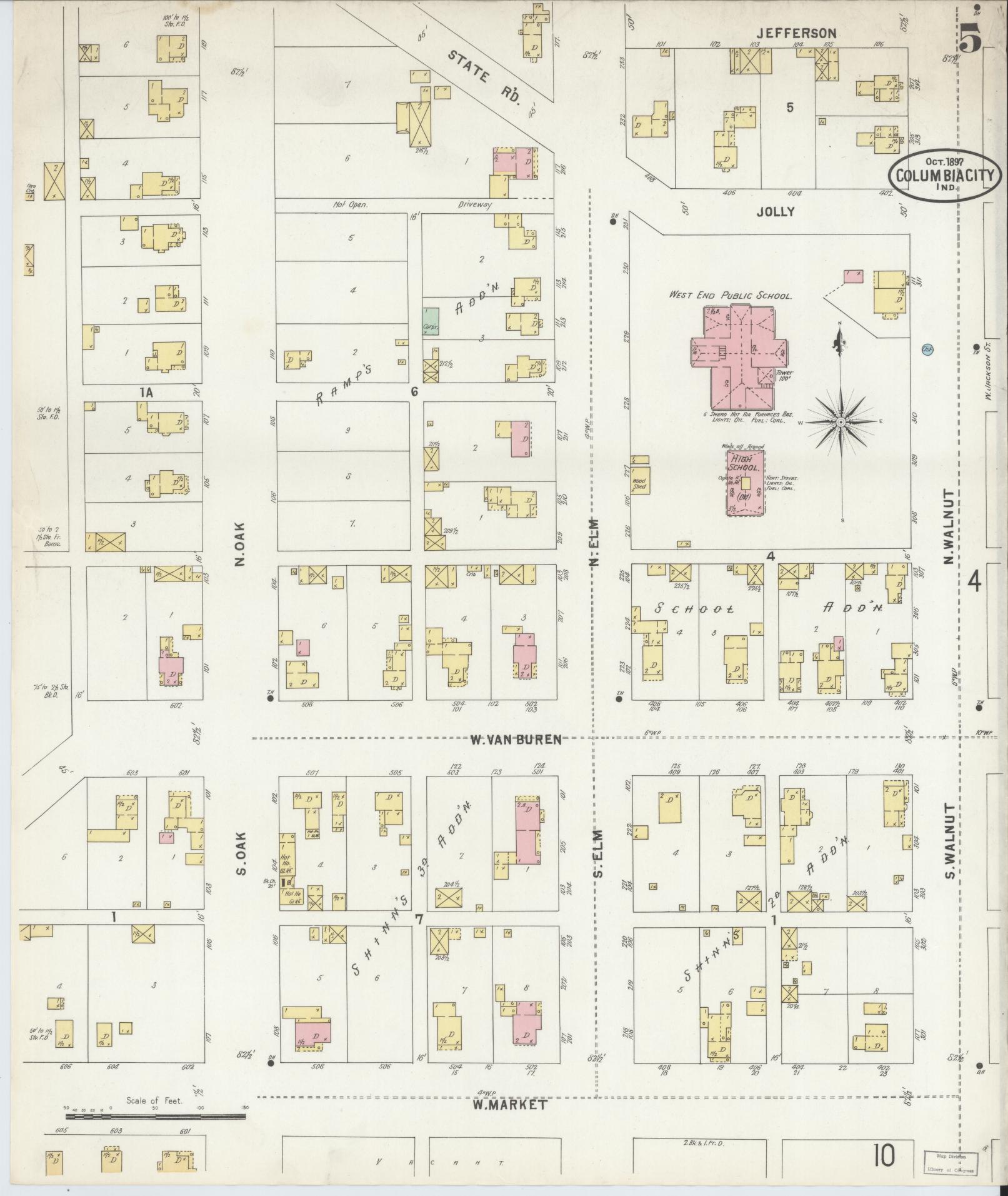 Sanborn Fire Insurance Map from Columbia City, Whitley County, Indiana (1897), Sheet #0005 - Complete Map Set gallery image, historic Sanborn map, vintage wall art, Indiana Indiana