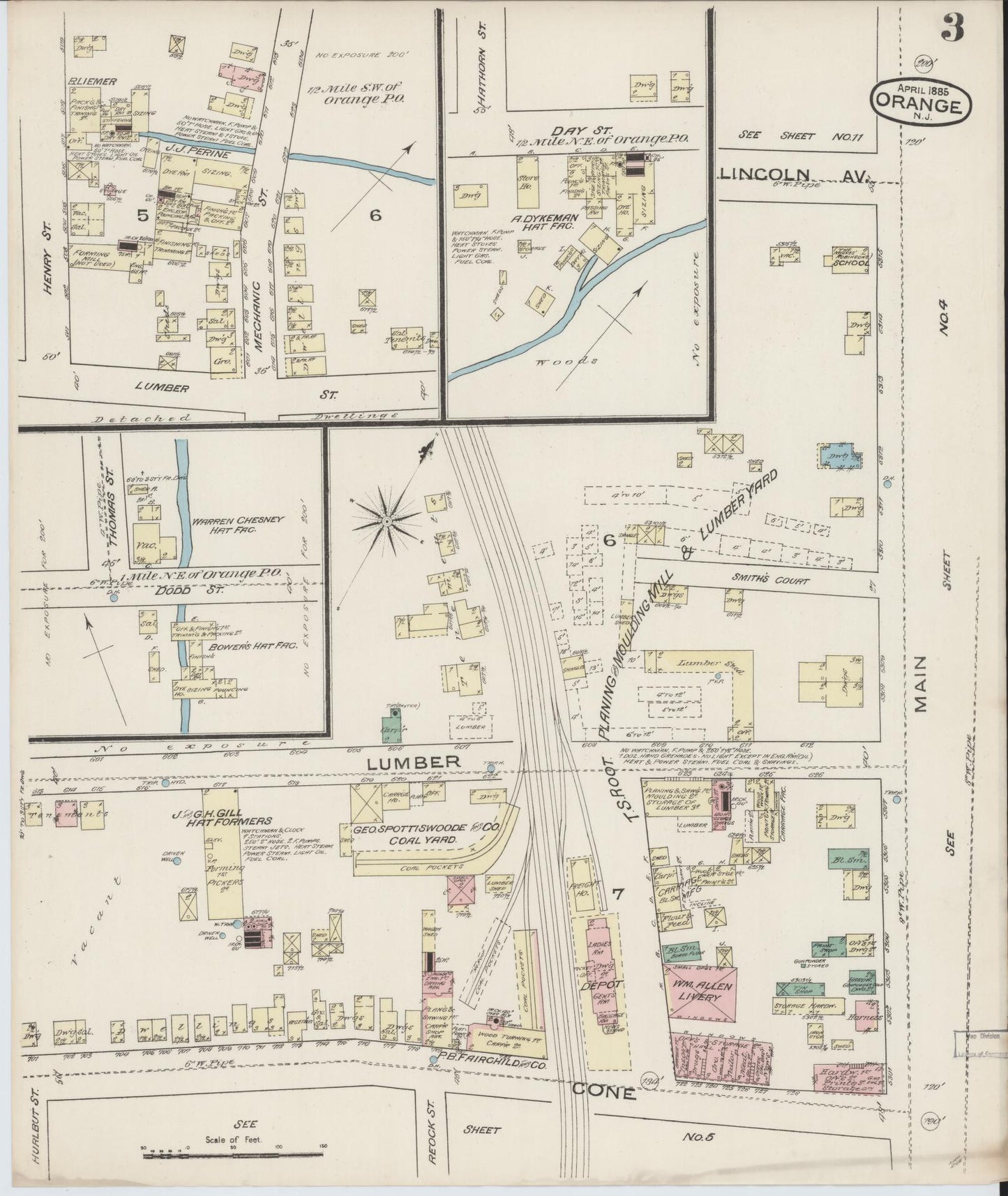 Sanborn Fire Insurance Map from Orange, Essex County, New Jersey (1885), Sheet #0003 - Historic Sanborn Fire Insurance Map Print, vintage old map wall art, antique decor, genealogy gift, New Jersey New Jersey map