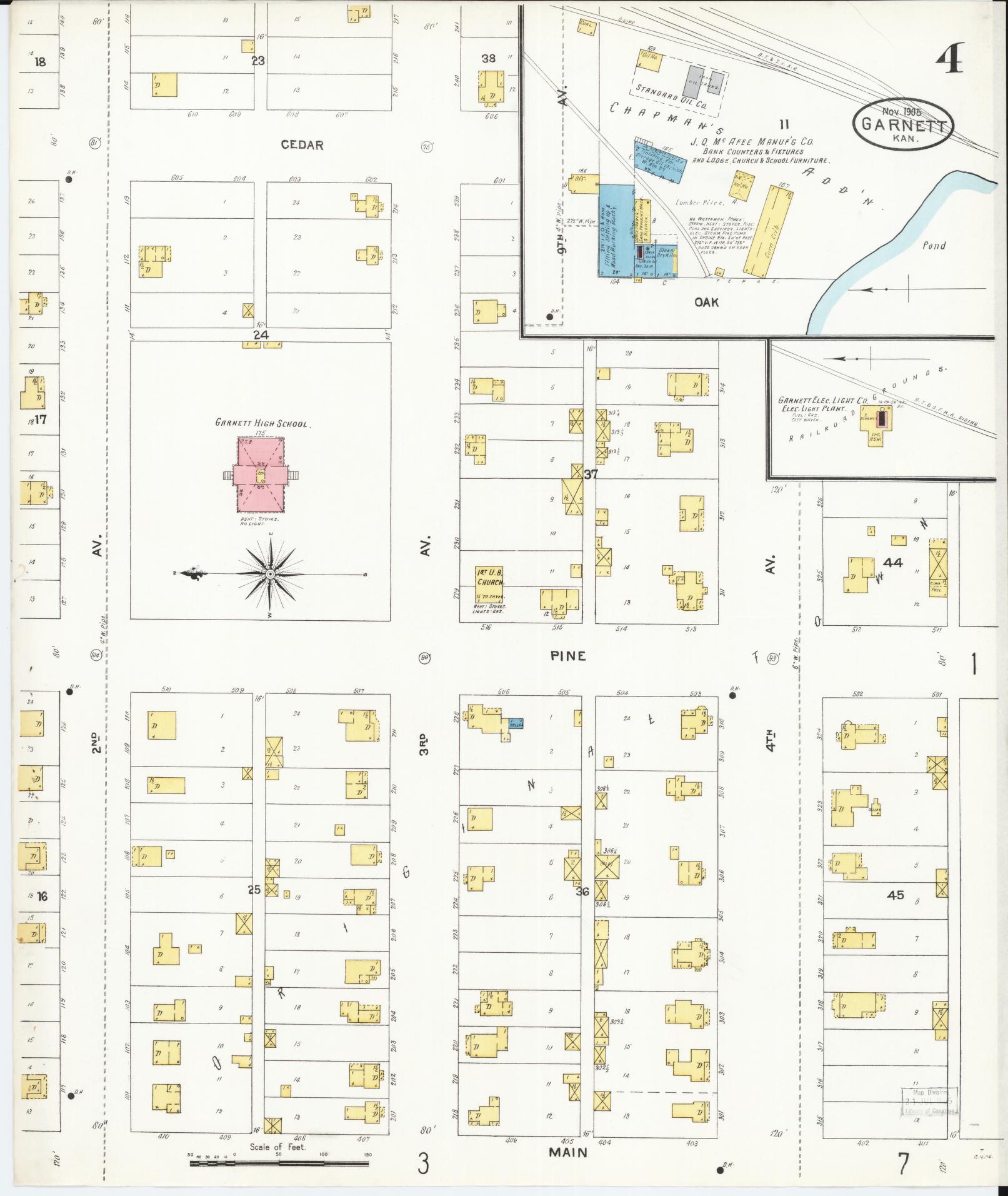 Sanborn Fire Insurance Map from Garnett, Anderson County, Kansas (1905), Sheet #0004 - Complete Map Set gallery image, historic Sanborn map, vintage wall art, Kansas Kansas