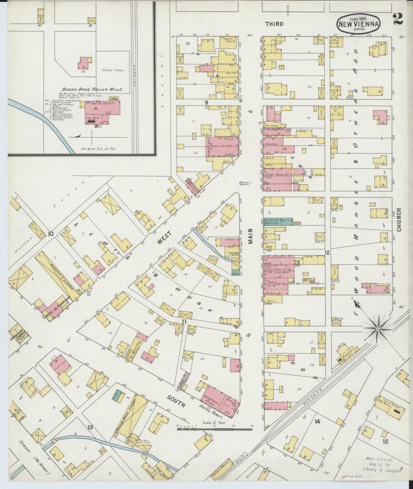 Sanborn Fire Insurance Map from New Vienna, Clinton County, Ohio (1895), Sheet #0002 - Historic Sanborn Fire Insurance Map Print, vintage old map wall art, antique decor, genealogy gift, Ohio Ohio map