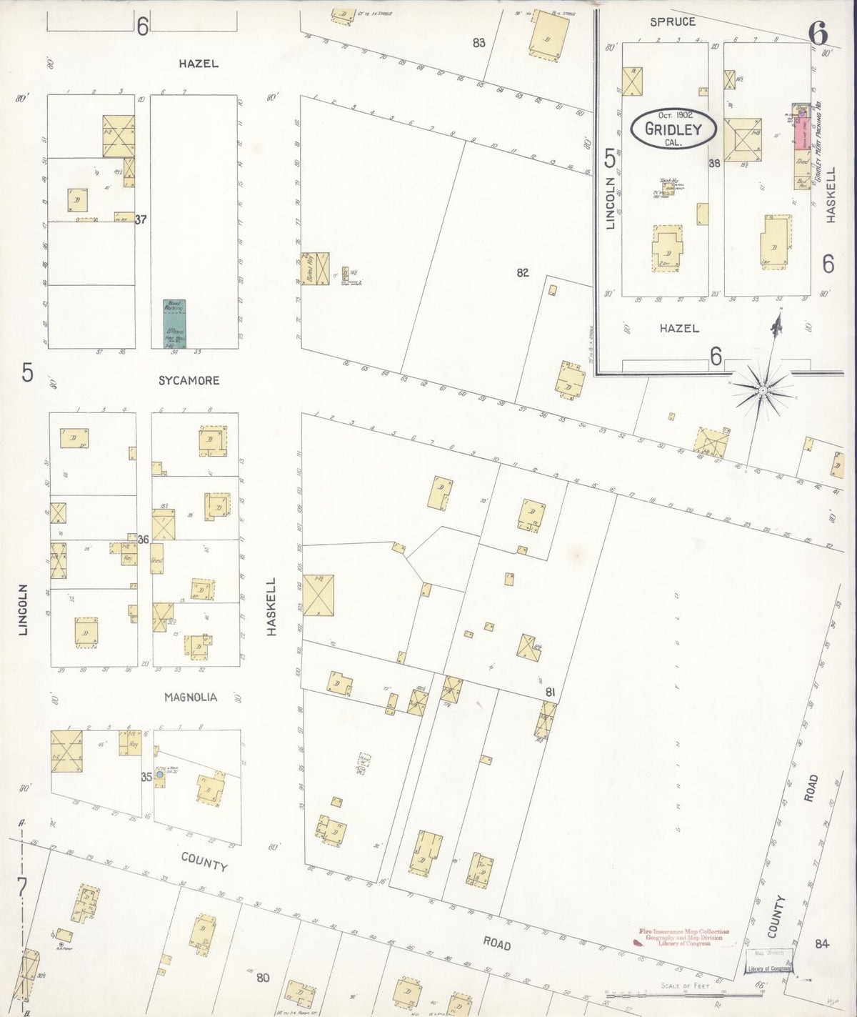 Sanborn Fire Insurance Map from Gridley, Butte County, California (1902), Sheet #0006 - Complete Map Set gallery image, historic Sanborn map, vintage wall art, California California