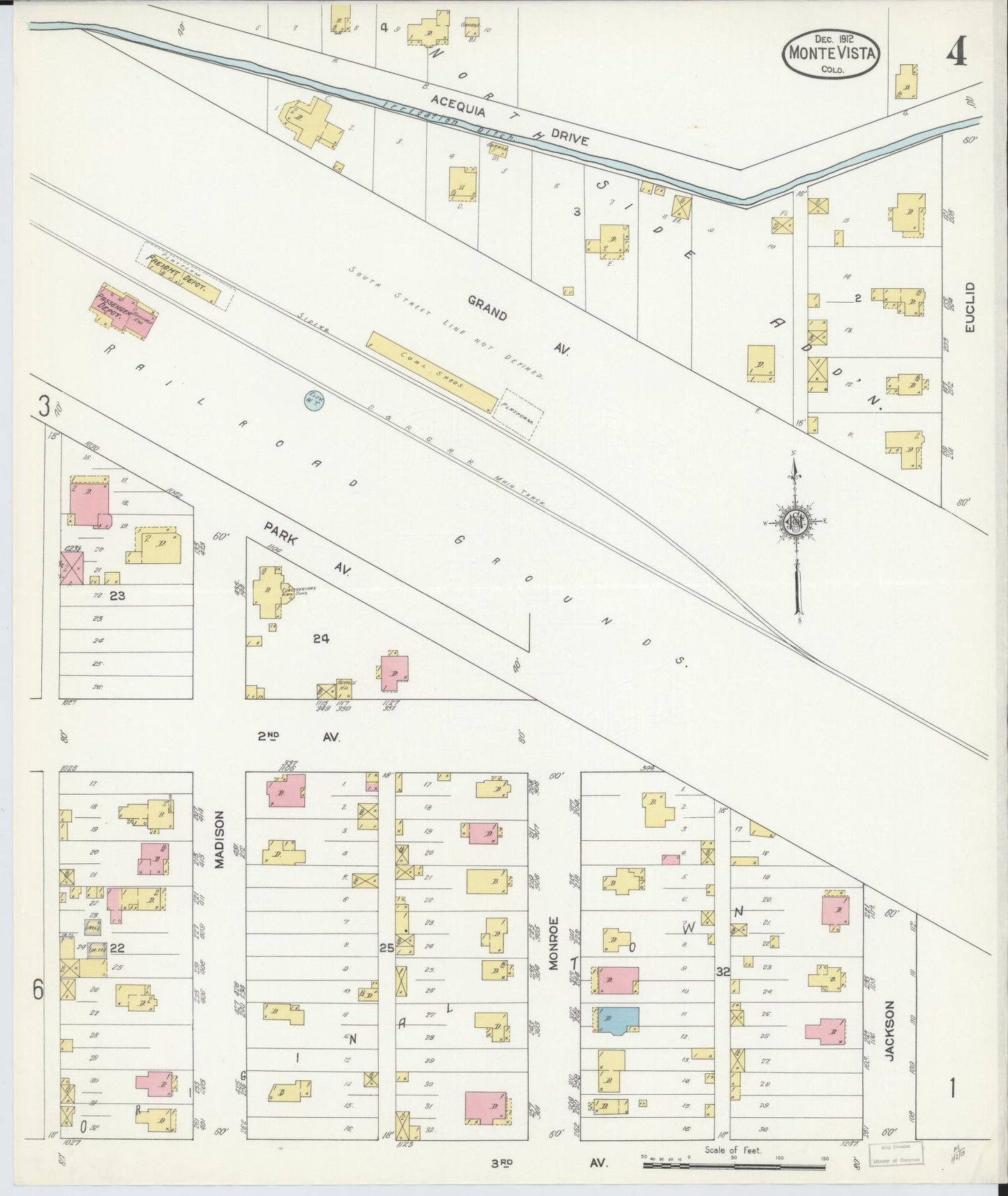 Sanborn Fire Insurance Map from Monte Vista, Rio Grande County, Colorado (1912), Sheet #0004 - Complete Map Set gallery image, historic Sanborn map, vintage wall art, Colorado Colorado