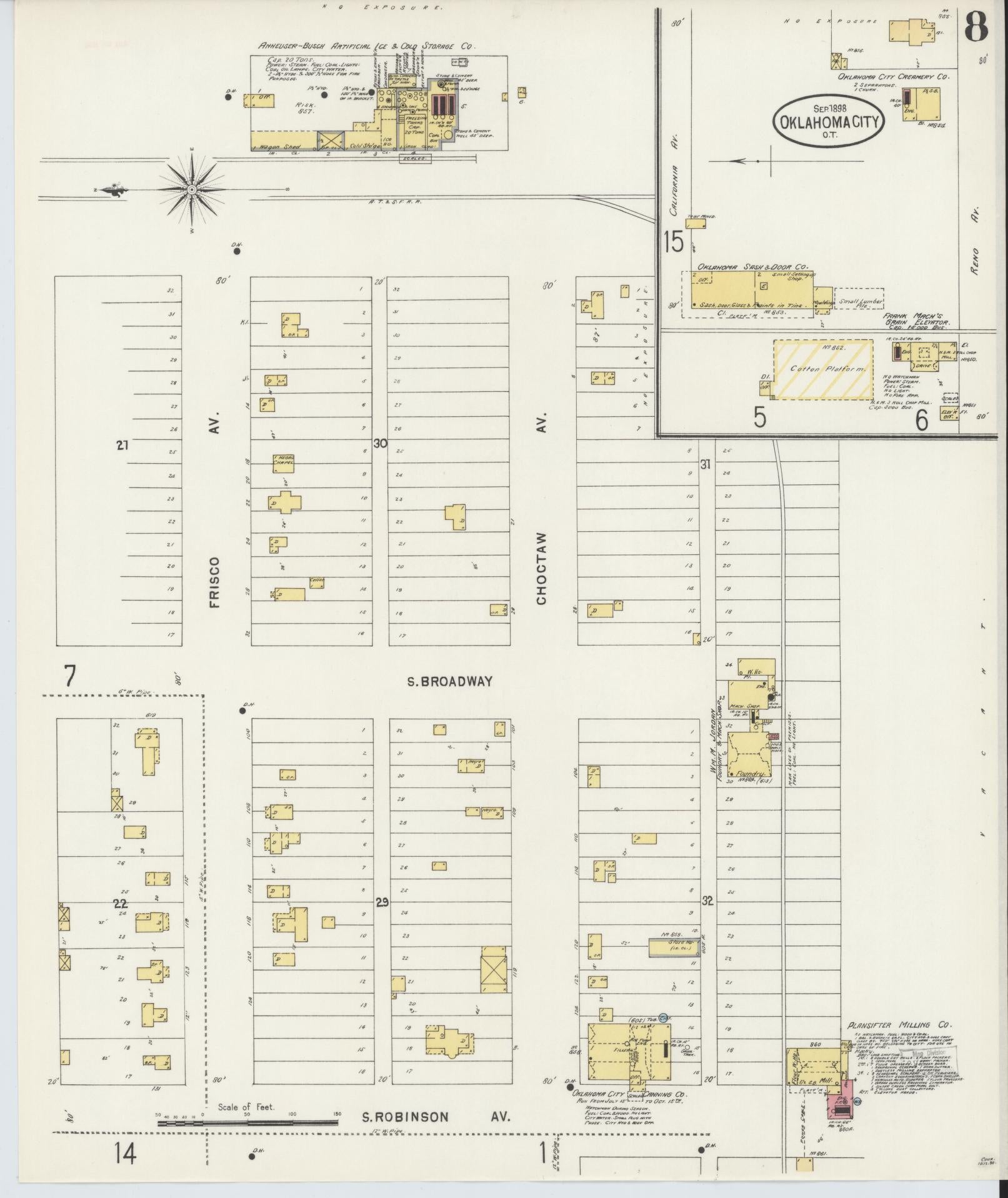Sanborn Fire Insurance Map from Oklahoma City, Oklahoma County, Oklahoma (1898), Sheet #0008 - Complete Map Set gallery image, historic Sanborn map, vintage wall art, Oklahoma City Oklahoma