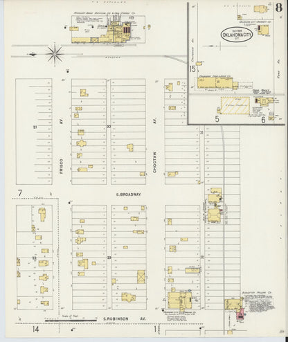Sanborn Fire Insurance Map from Oklahoma City, Oklahoma County, Oklahoma (1898), Sheet #0008 - Complete Map Set gallery image, historic Sanborn map, vintage wall art, Oklahoma City Oklahoma