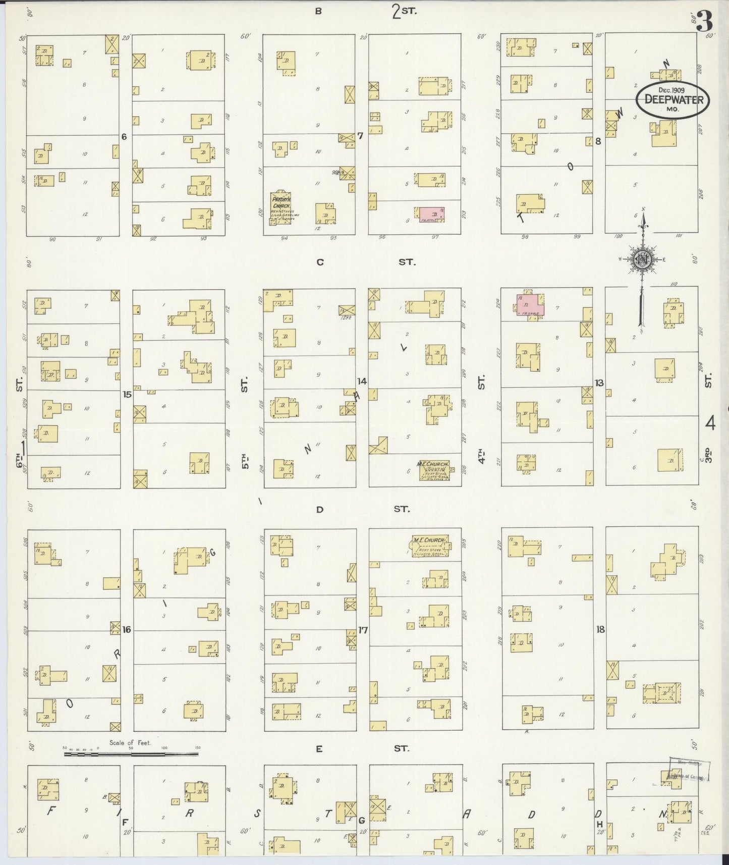 Sanborn Fire Insurance Map from Deepwater, Henry County, Missouri (1909), Sheet #0003 - Historic Sanborn Fire Insurance Map Print, vintage old map wall art, antique decor, genealogy gift, Missouri Missouri map