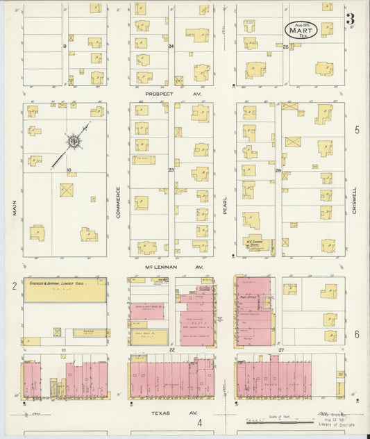 Sanborn Fire Insurance Map from Mart, McLennan County, Texas (1915), Sheet #0003 - Historic Sanborn Fire Insurance Map Print, vintage old map wall art, antique decor, genealogy gift, Texas Texas map