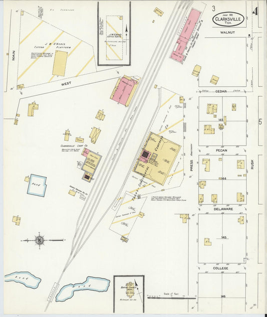 Sanborn Fire Insurance Map from Clarksville, Red River County, Texas (1911), Sheet #0004 - Historic Sanborn Fire Insurance Map Print, vintage old map wall art, antique decor, genealogy gift, Texas Texas map