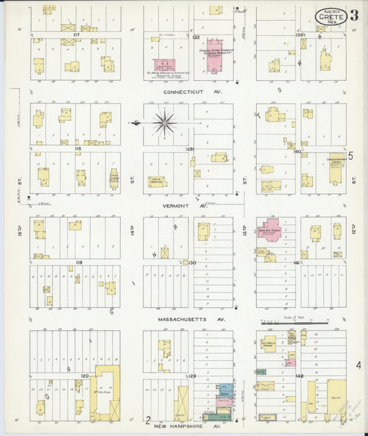 Sanborn Fire Insurance Map from Crete, Saline County, Nebraska (1909), Sheet #0003 - Historic Sanborn Fire Insurance Map Print, vintage old map wall art, antique decor, genealogy gift, Nebraska Nebraska map