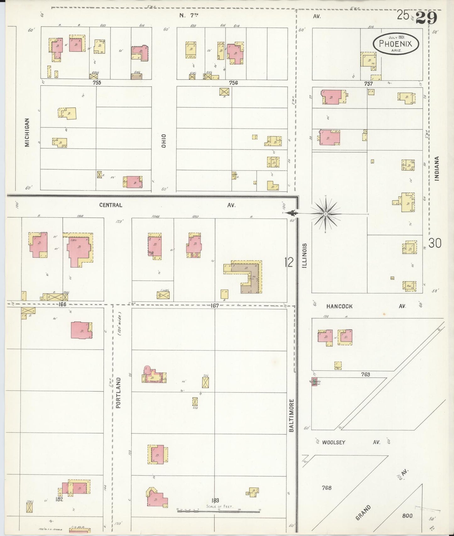 Sanborn Fire Insurance Map from Phoenix, Maricopa County, Arizona (1901), Sheet #0029 - Complete Map Set gallery image, historic Sanborn map, vintage wall art, Arizona Arizona