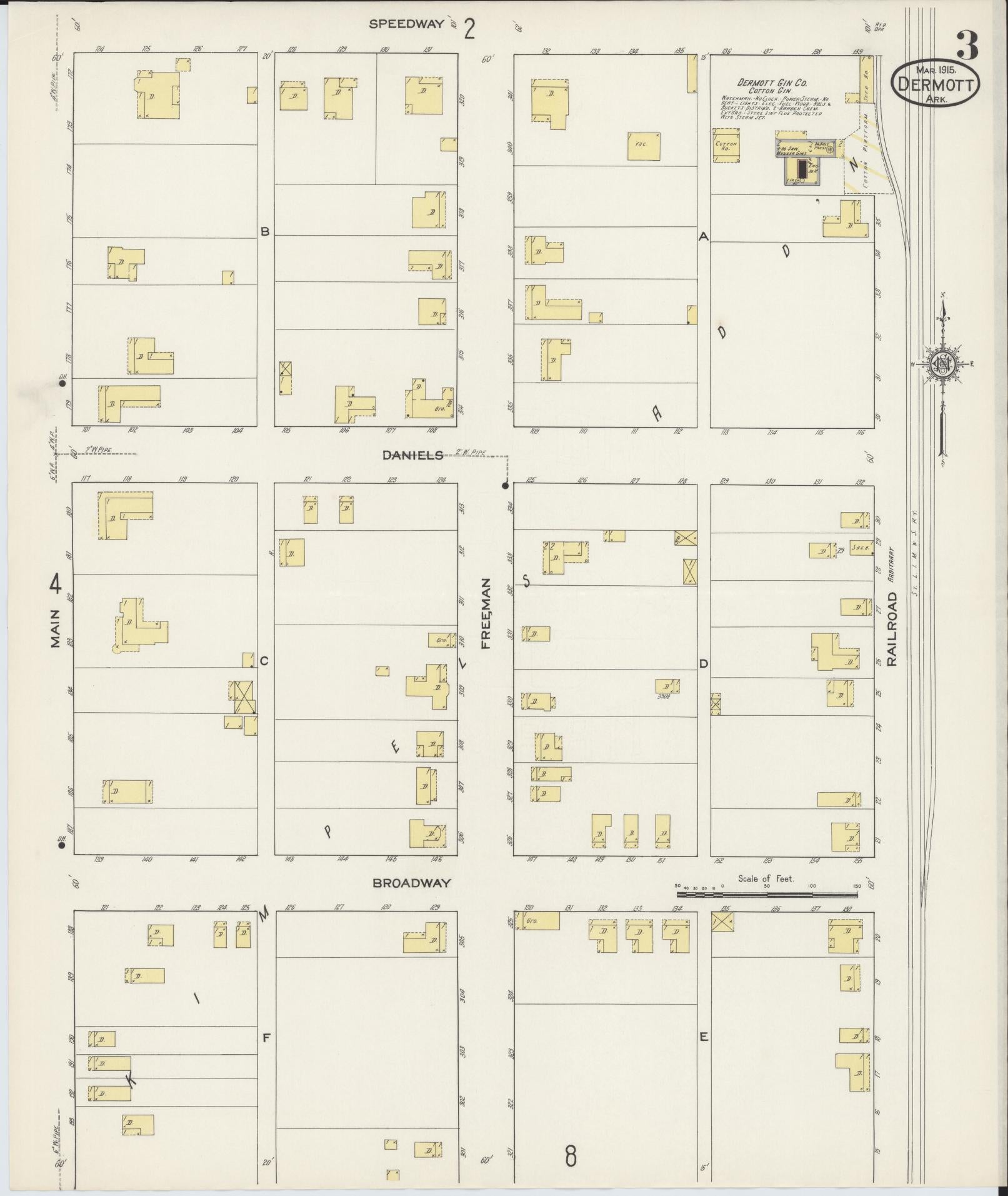 Sanborn Fire Insurance Map from Dermott, Chicot County, Arkansas (1915), Sheet #0003 - Historic Sanborn Fire Insurance Map Print, vintage old map wall art, antique decor, genealogy gift, Arkansas Arkansas map