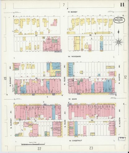Sanborn Fire Insurance Map from Denison, Grayson County, Texas (1908), Sheet #0011 - Complete Map Set gallery image, historic Sanborn map, vintage wall art, Texas Texas