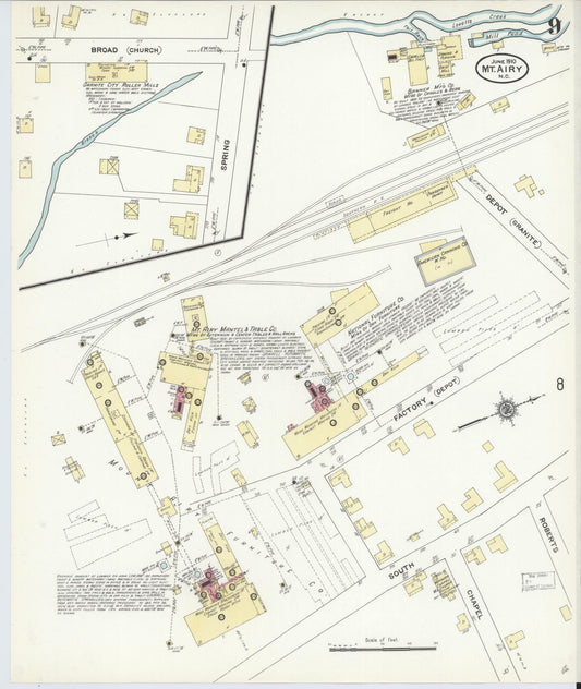 Sanborn Fire Insurance Map from Mount Airy, Surry County, North Carolina (1910), Sheet #0009 - Historic Sanborn Fire Insurance Map Print, vintage old map wall art, antique decor, genealogy gift, North Carolina North Carolina map