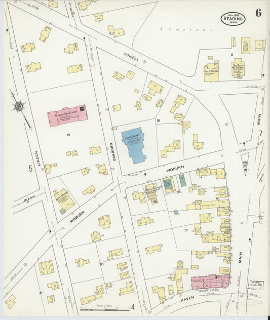 Sanborn Fire Insurance Map from Reading, Middlesex County, Massachusetts (1909), Sheet #0006 - Historic Sanborn Fire Insurance Map Print, vintage old map wall art, antique decor, genealogy gift, Massachusetts Massachusetts map