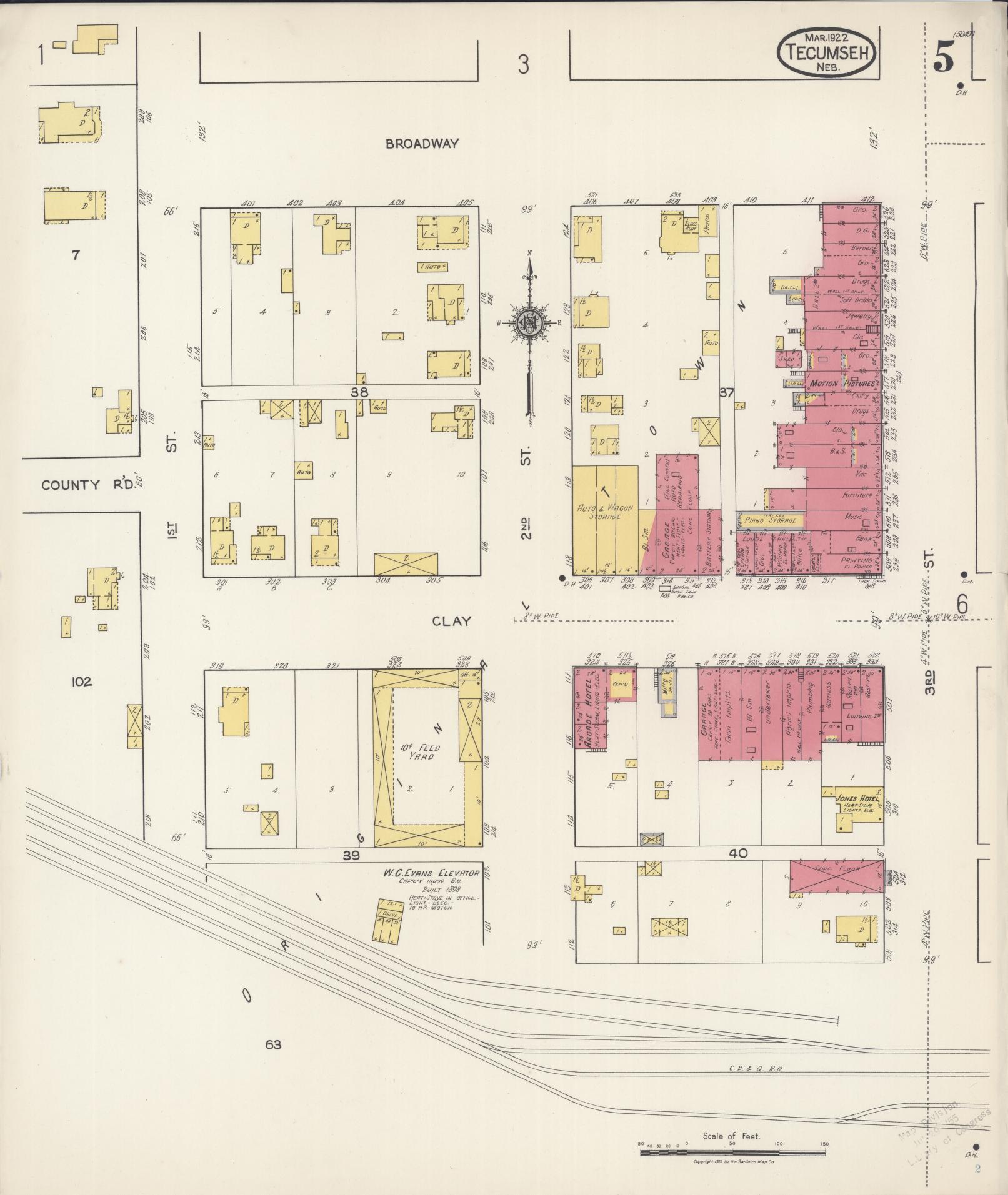 Sanborn Fire Insurance Map from Tecumseh, Johnson County, Nebraska (1922), Sheet #0005 - Complete Map Set gallery image, historic Sanborn map, vintage wall art, Nebraska Nebraska