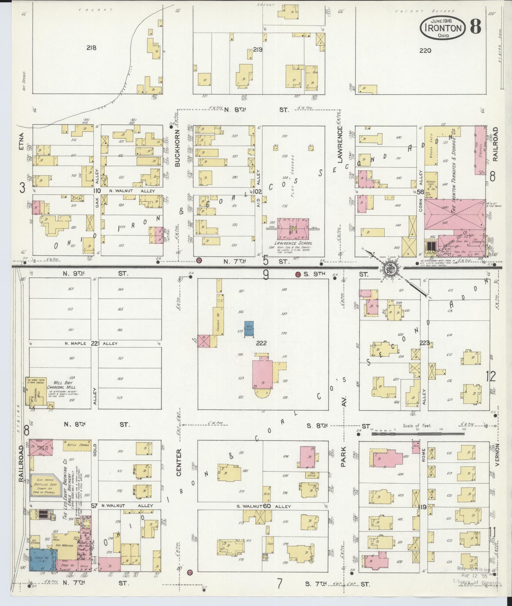 Sanborn Fire Insurance Map from Ironton, Lawrence County, Ohio (1916), Sheet #0008 - Complete Map Set gallery image, historic Sanborn map, vintage wall art, Ohio Ohio