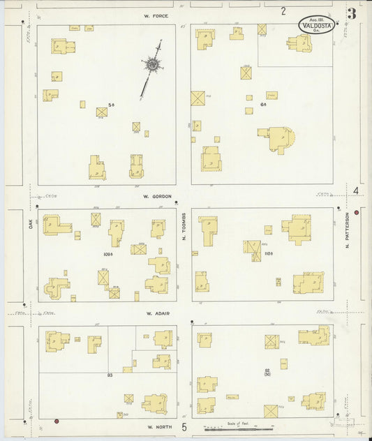 Sanborn Fire Insurance Map from Valdosta, Lowndes County, Georgia (1911), Sheet #0003 - Historic Sanborn Fire Insurance Map Print, vintage old map wall art, antique decor, genealogy gift, Georgia Georgia map