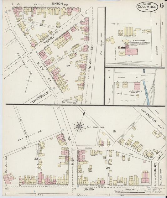 Sanborn Fire Insurance Map from Columbia, Lancaster County, Pennsylvania (1886), Sheet #0006 - Historic Sanborn Fire Insurance Map Print, vintage old map wall art, antique decor, genealogy gift, Pennsylvania Pennsylvania map