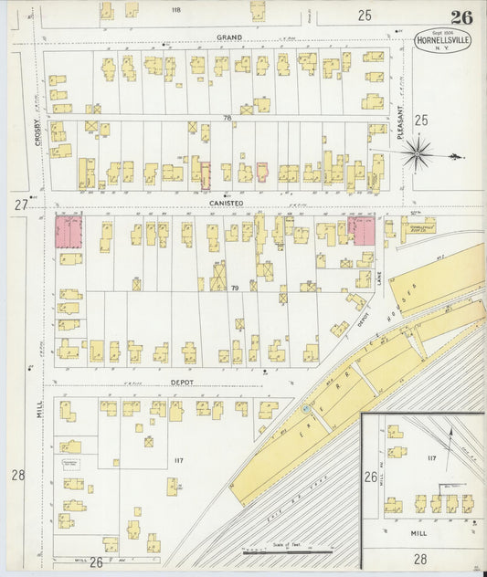 Sanborn Fire Insurance Map from Hornell, Steuben County, New York (1904), Sheet #0026 - Historic Sanborn Fire Insurance Map Print, vintage old map wall art, antique decor, genealogy gift, New York New York map