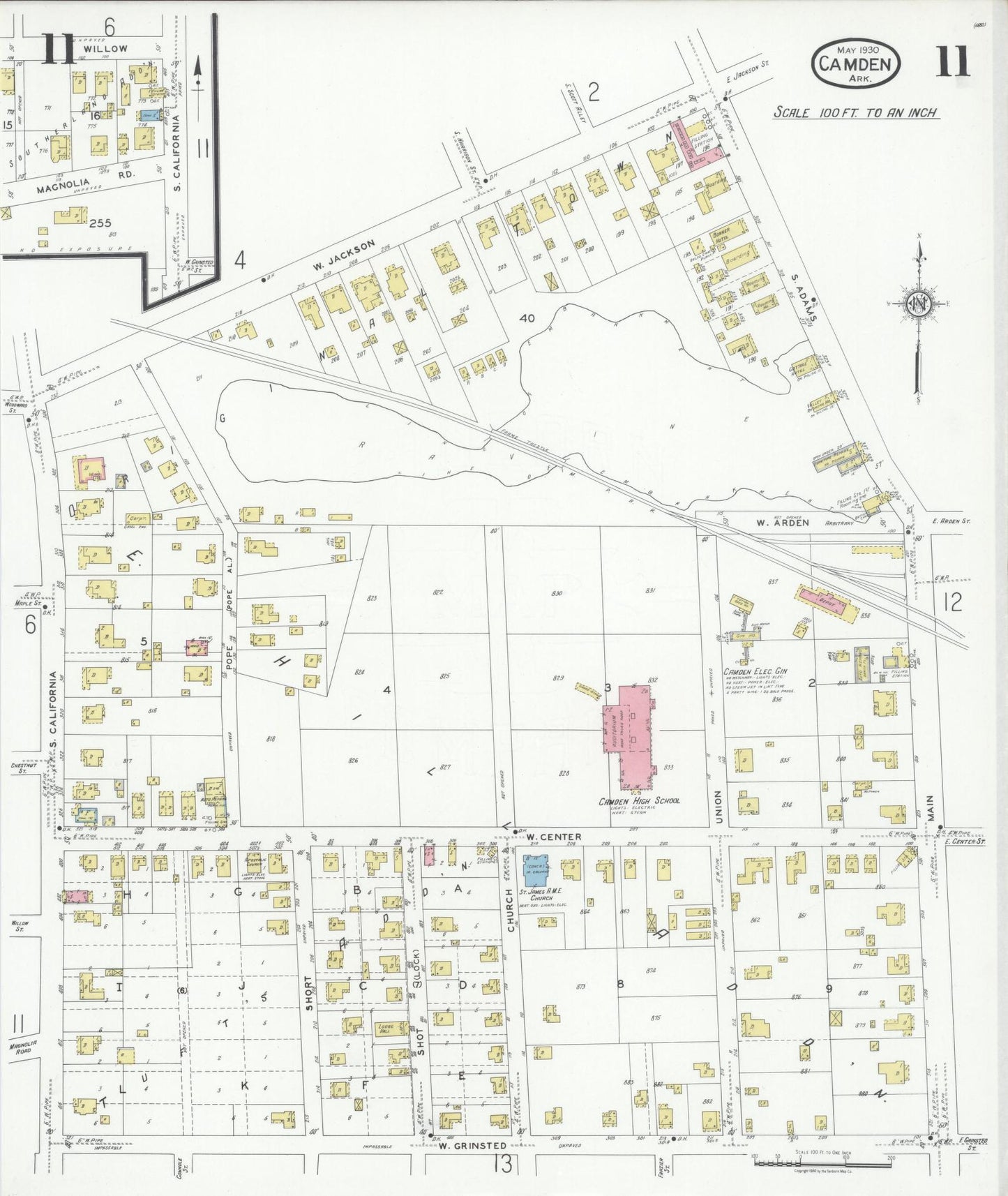 Sanborn Fire Insurance Map from Camden, Ouachita County, Arkansas (1930), Sheet #0011 - Complete Map Set gallery image, historic Sanborn map, vintage wall art, Arkansas Arkansas