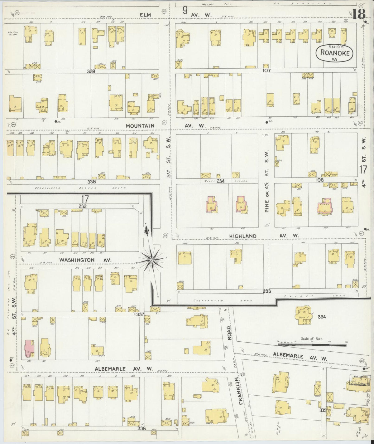 Sanborn Fire Insurance Map from Roanoke, Independent Cities, Virginia (1903), Sheet #0018 - Complete Map Set gallery image, historic Sanborn map, vintage wall art, Virginia Virginia
