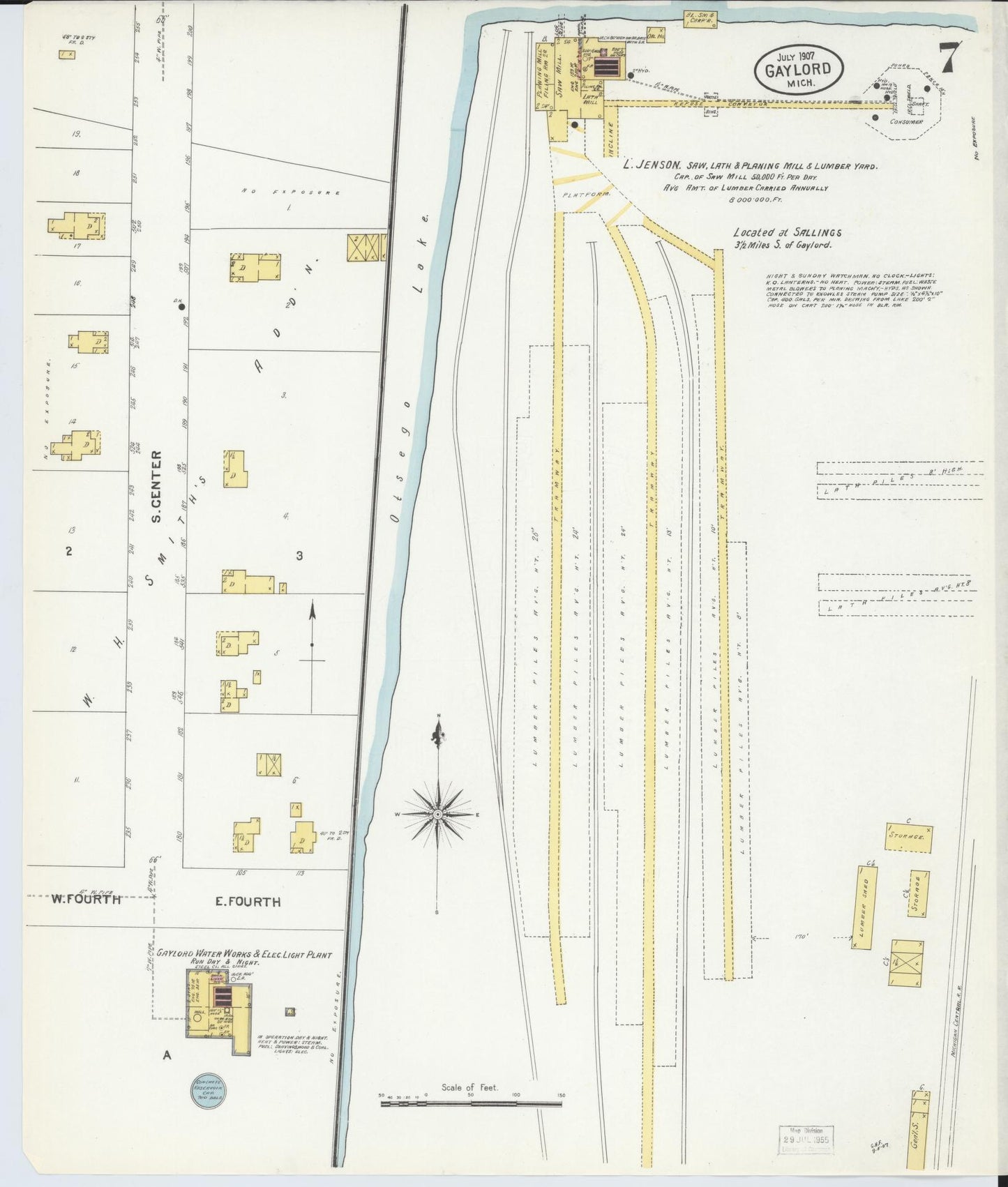 Sanborn Fire Insurance Map from Gaylord, Otsego County, Michigan (1907), Sheet #0007 - Complete Map Set gallery image, historic Sanborn map, vintage wall art, Michigan Michigan