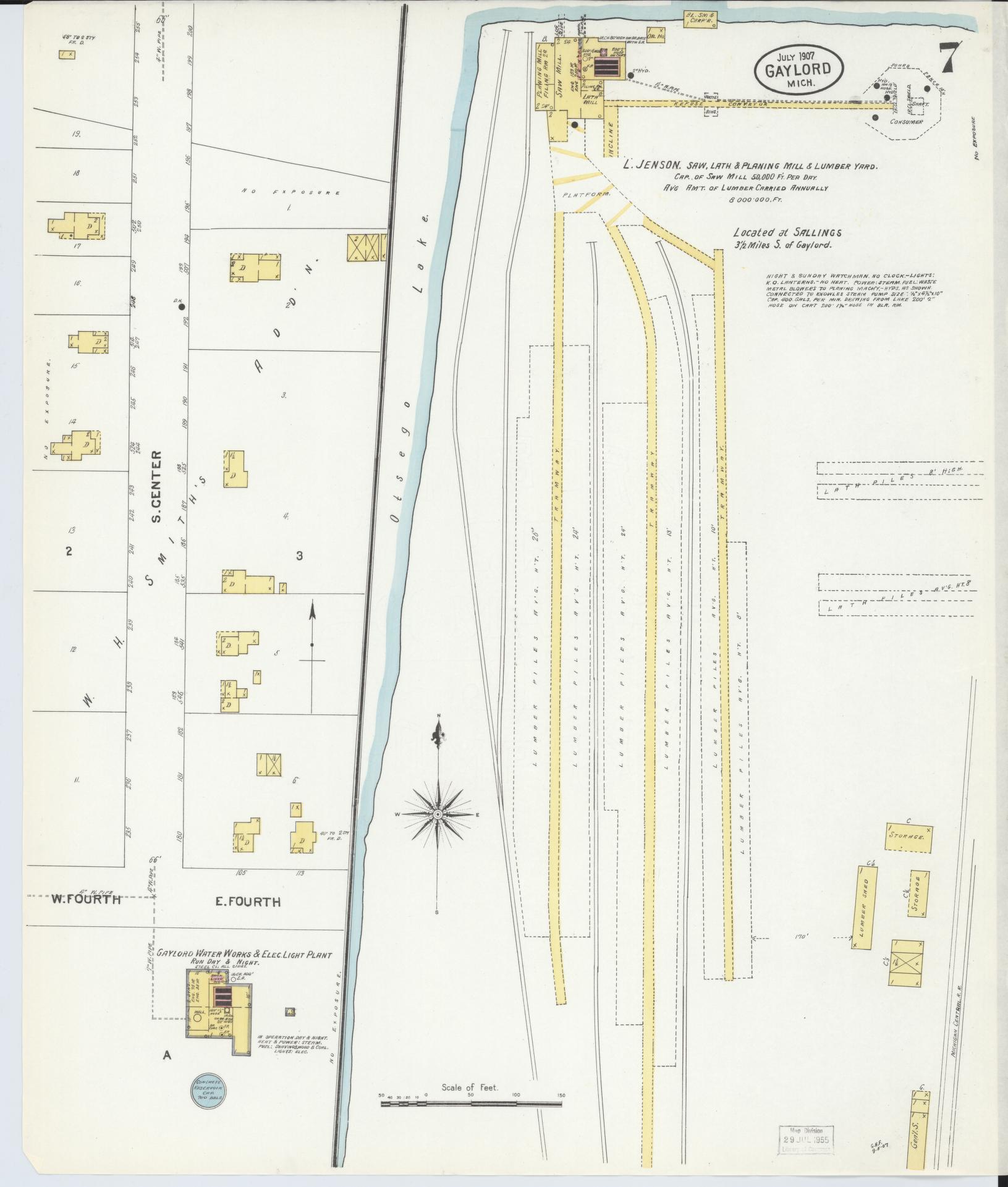 Sanborn Fire Insurance Map from Gaylord, Otsego County, Michigan (1907), Sheet #0007 - Complete Map Set gallery image, historic Sanborn map, vintage wall art, Michigan Michigan