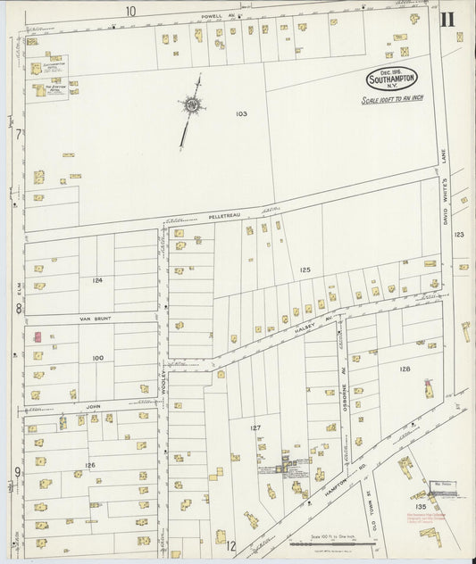 Sanborn Fire Insurance Map from Southampton, Suffolk County, New York (1916), Sheet #0011 - Historic Sanborn Fire Insurance Map Print, vintage old map wall art, antique decor, genealogy gift, New York New York map
