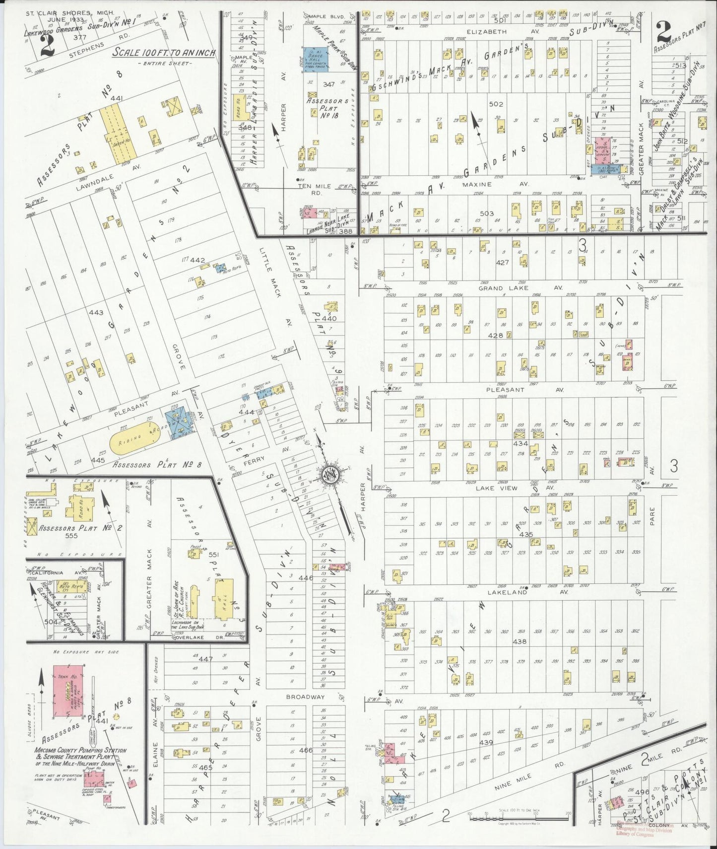 Sanborn Fire Insurance Map from Saint Clair Shores, Macomb County, Michigan (1933), Sheet #0002 - Complete Map Set gallery image, historic Sanborn map, vintage wall art, Michigan Michigan