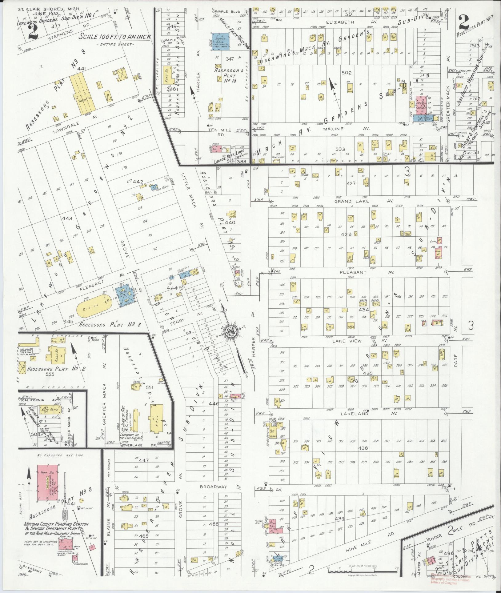 Sanborn Fire Insurance Map from Saint Clair Shores, Macomb County, Michigan (1933), Sheet #0002 - Complete Map Set gallery image, historic Sanborn map, vintage wall art, Michigan Michigan