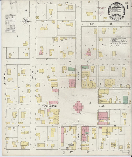 Sanborn Fire Insurance Map from Benton, Franklin County, Illinois (1894), Sheet #0001 - Complete Map Set gallery image, historic Sanborn map, vintage wall art, Illinois Illinois